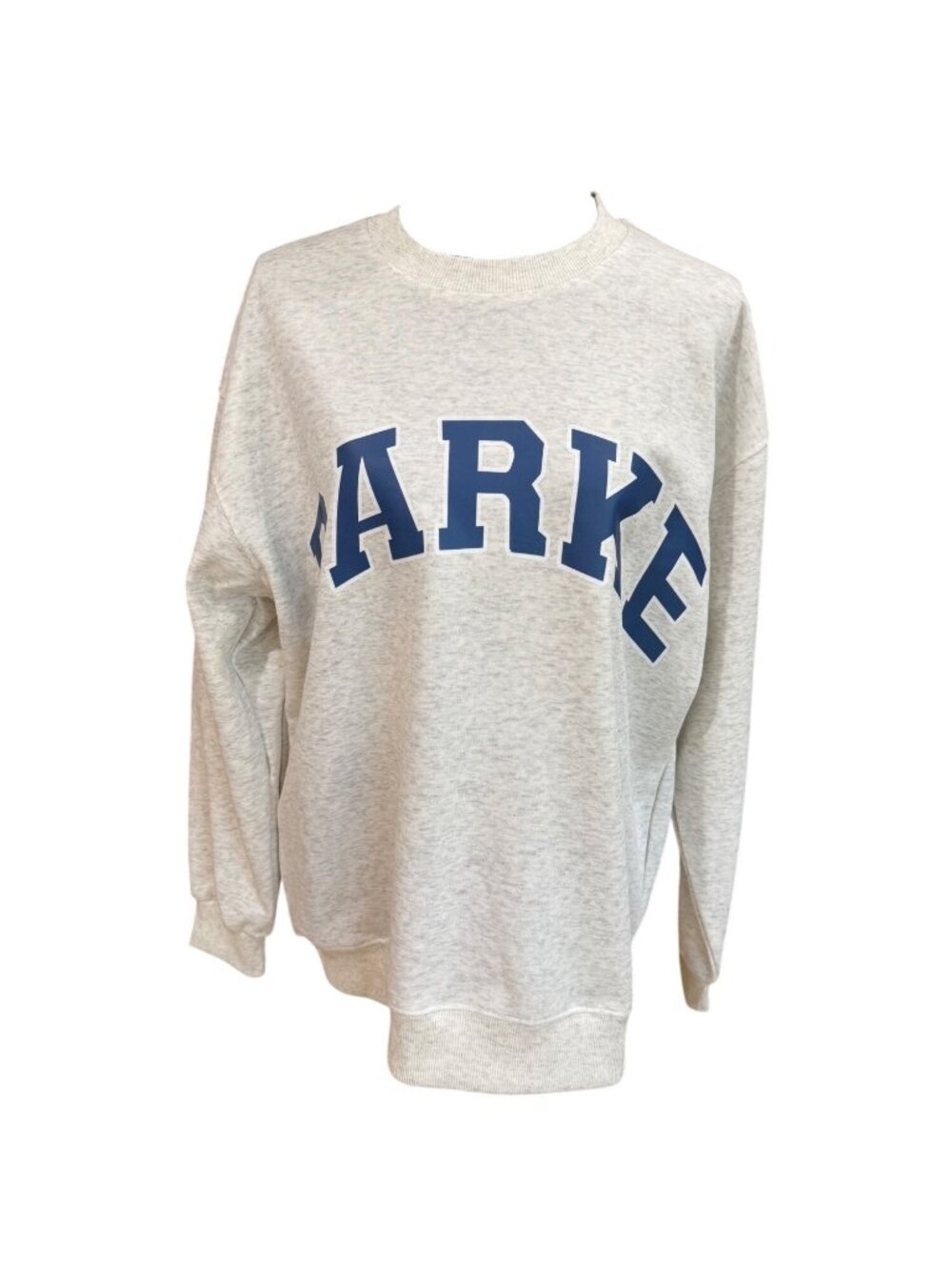 NWT Parke Heather Gray Crewneck Sweatshirt With Navy Lettering Women M School Gy - Picture 2 of 7